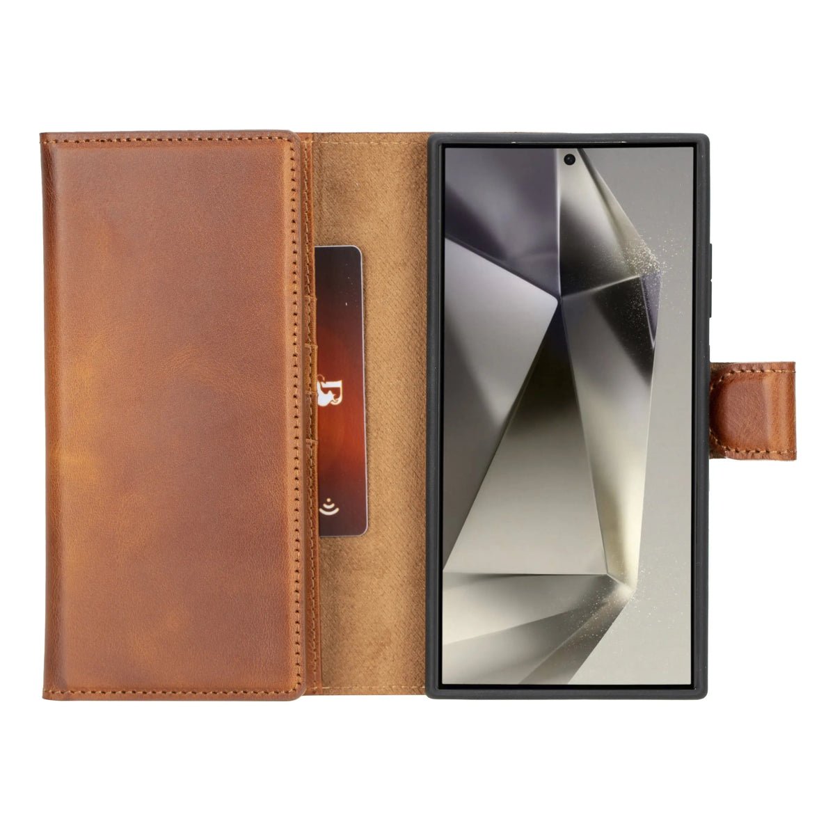 Bayelon Samsung Galaxy S24 Series Trifold Leather Wallet Case Samsung Galaxy S24 Ultra Vintage Brown
