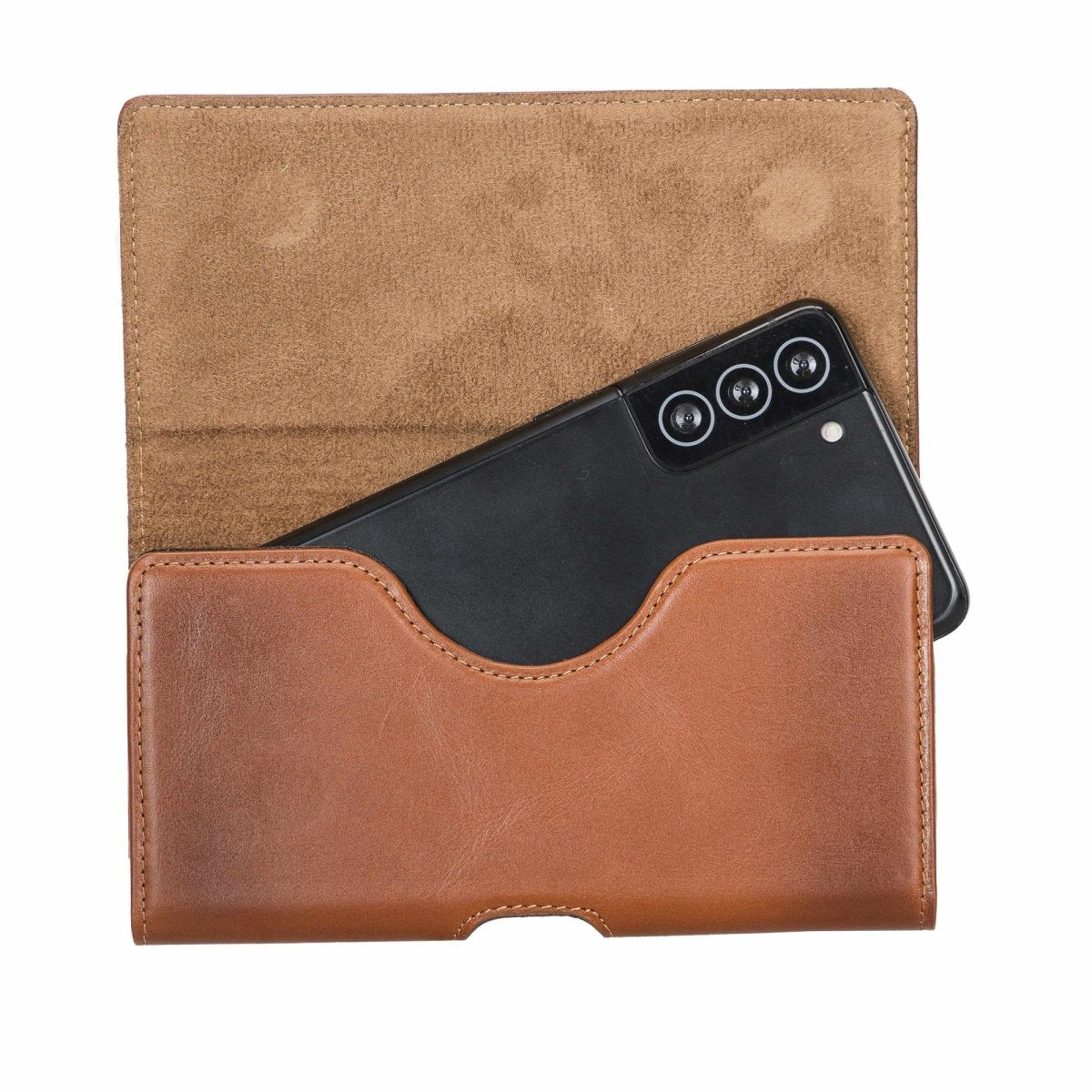Bayelon Universal Leather Belt Holster Case for the Cell Phones with the Screen Sizes up to 6.2" Rustic Tan