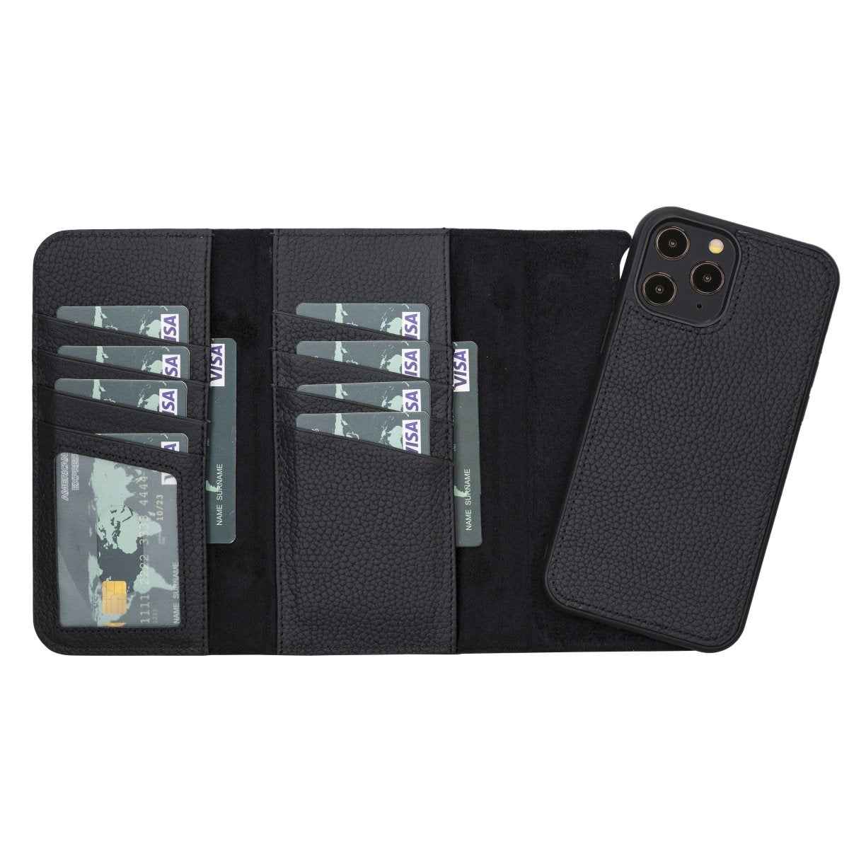 Bayelon iPhone 12 Pro Max Trifold Leather Wallet Case Floater Black
