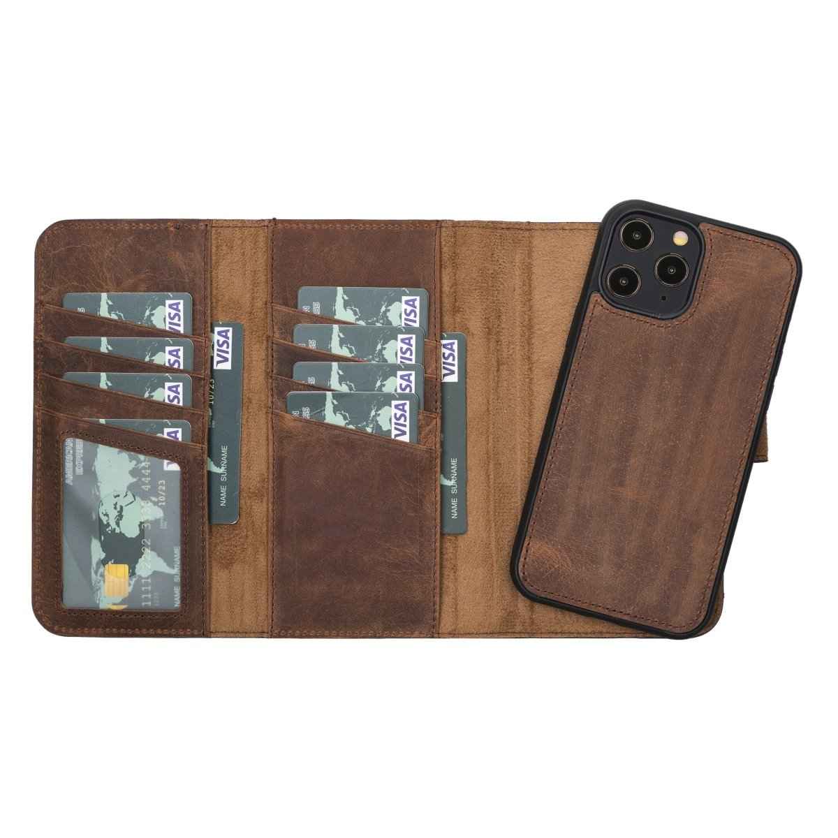 Bayelon iPhone 12 Pro Max Trifold Leather Wallet Case Antique Brown