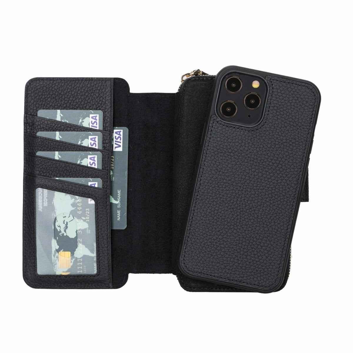 Bayelon iPhone 12 Pro Max Zipper Leather Wallet Case Purse with Holster