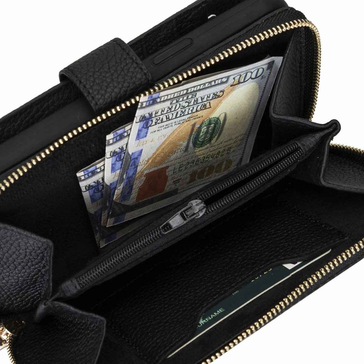Bayelon iPhone 12 Pro Max Zipper Leather Wallet Case Purse with Holster