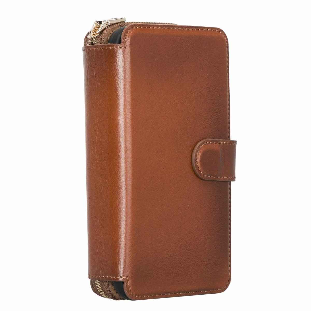 Bayelon iPhone 12 Pro Max Zipper Leather Wallet Case Purse with Holster Rustic Tan