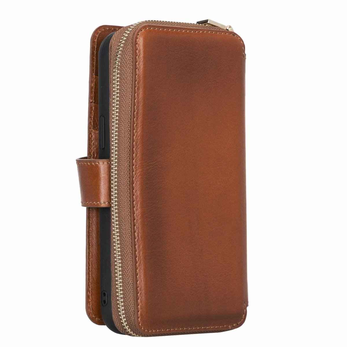 Bayelon iPhone 12 Pro Max Zipper Leather Wallet Case Purse with Holster