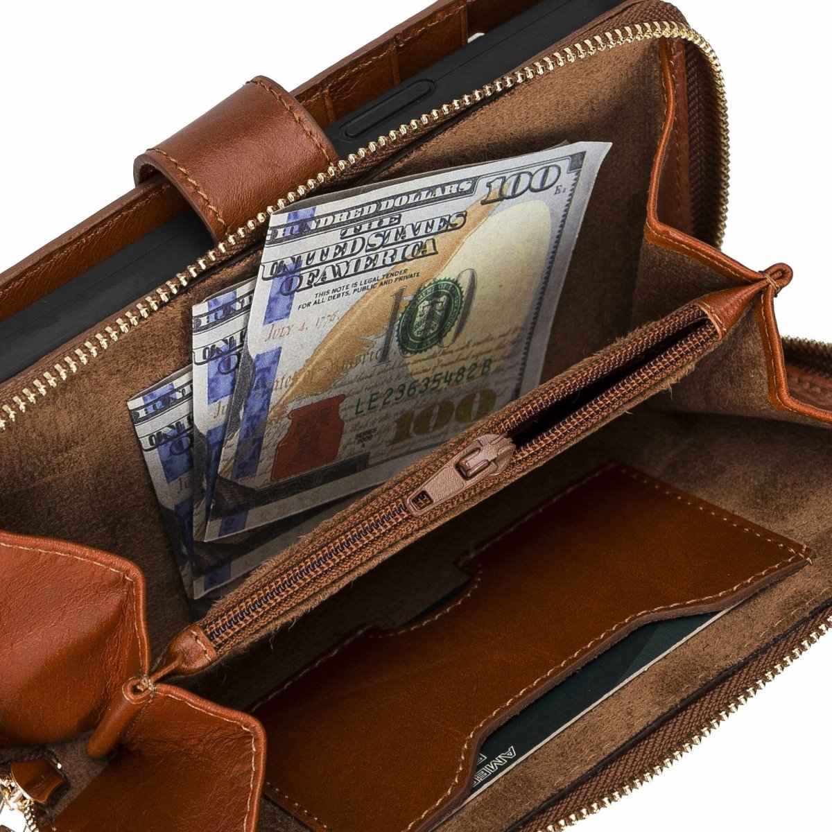 Bayelon iPhone 12 Pro Max Zipper Leather Wallet Case Purse with Holster