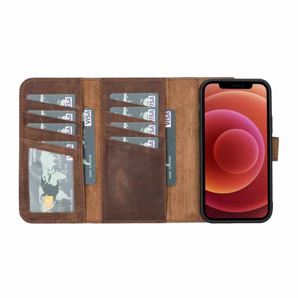 Bayelon iPhone 12 and 12 Pro Trifold Leather Wallet Case Antique Brown