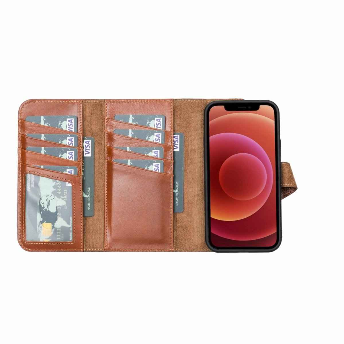 Bayelon iPhone 12 and 12 Pro Trifold Leather Wallet Case Rustic Tan