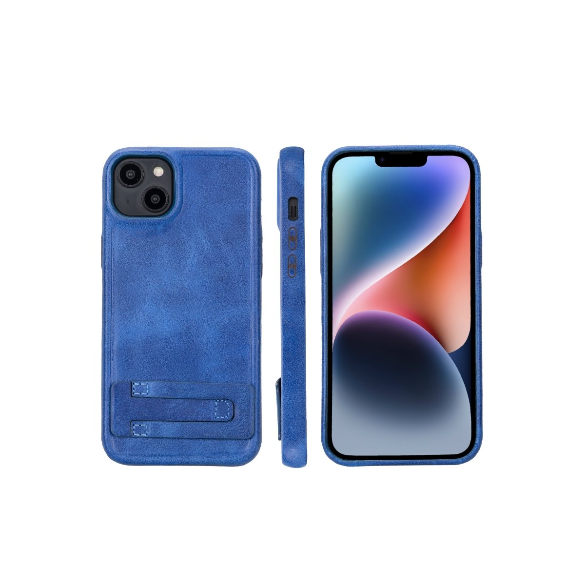 Bayelon iPhone 14 Plus Full Grain Leather Full Cover Case Ocean Blue