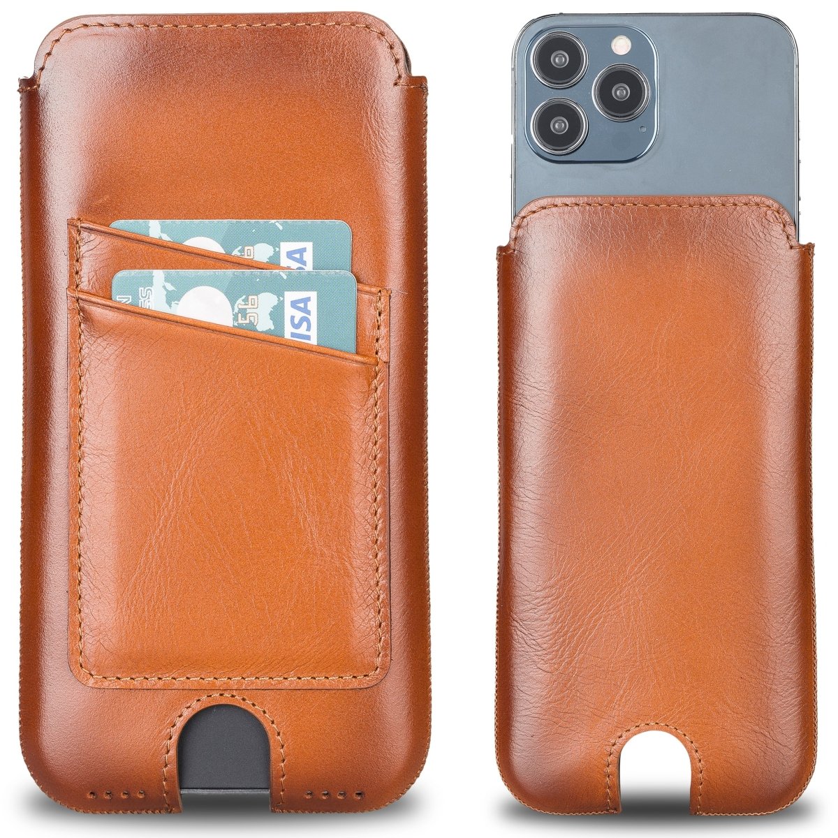 Bayelon iPhone 14 Pro Max and 13 Pro Max Multi Slim Leather Case Rustic Tan