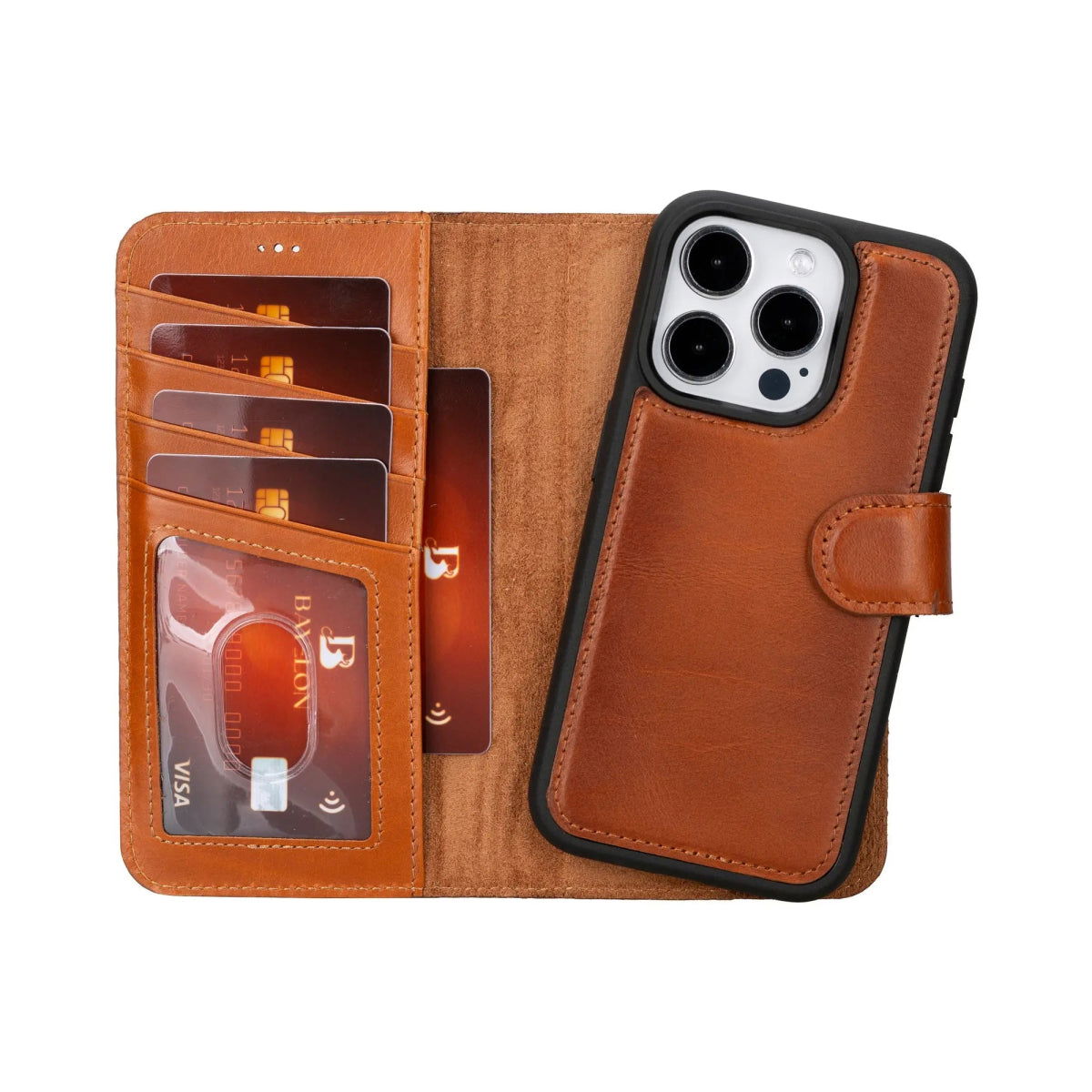 Bayelon iPhone 15 Pro Detachable Wallet Case Rustic Tan