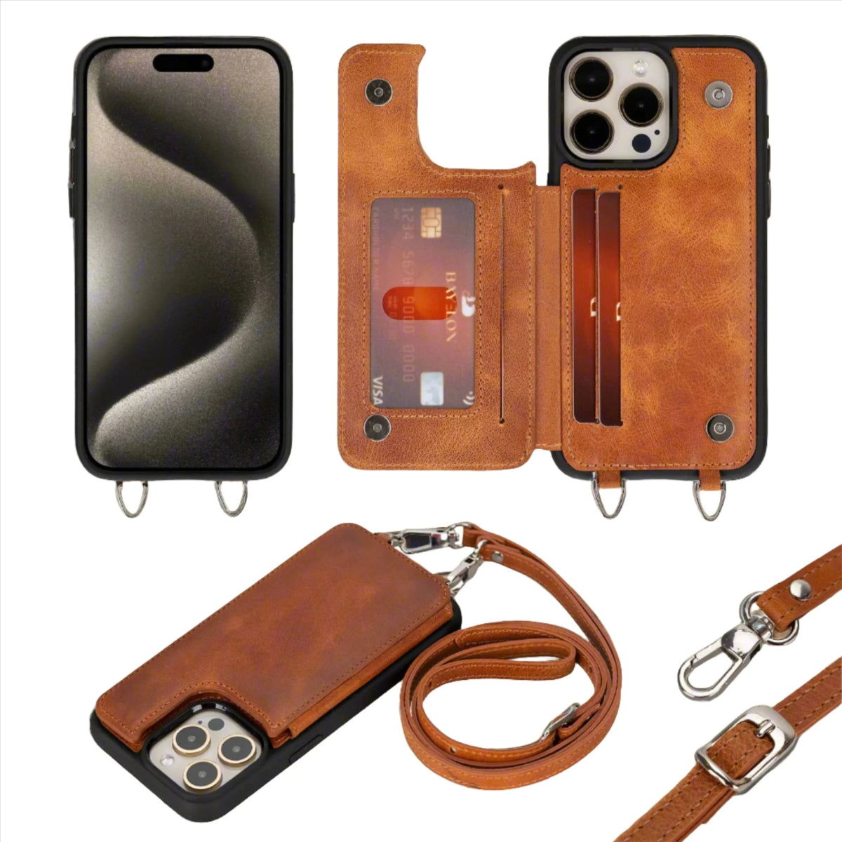 Bayelon iPhone 15 Pro Max Crossbody Case - Leather Case