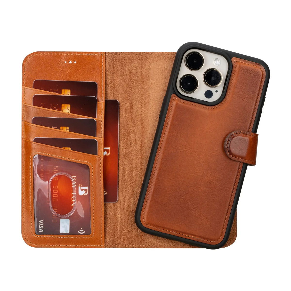 Bayelon iPhone 15 Pro Max Detachable Wallet Case Rustic Tan