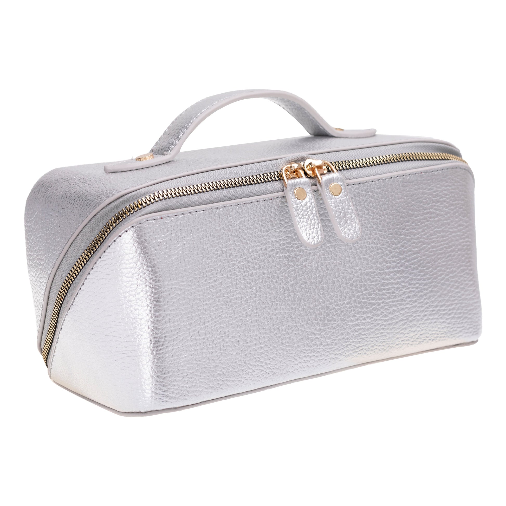 Bayelon Ella Leather Makeup Bag - Versatile Dopp Kit Silver