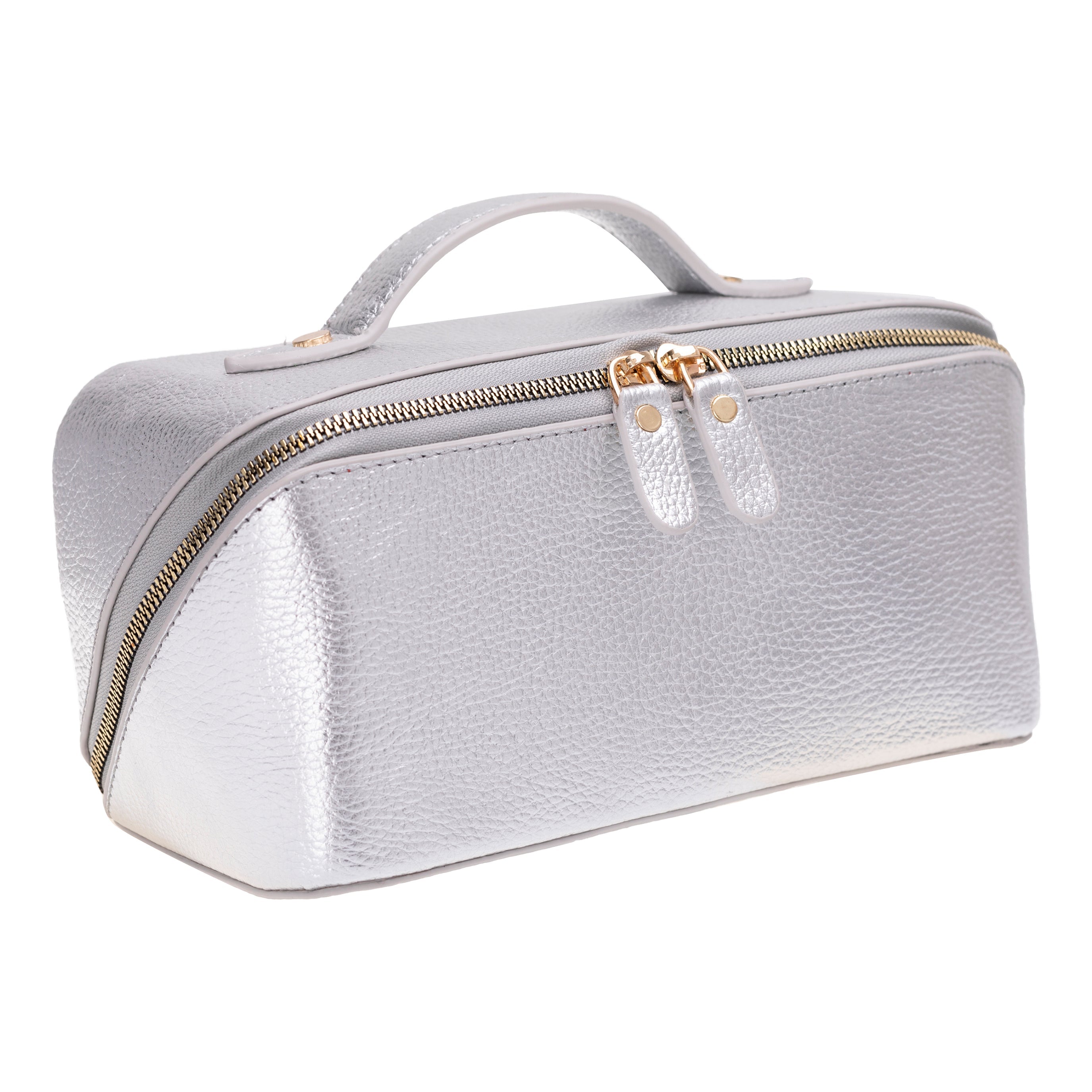 Bayelon Ella Leather Makeup Bag - Versatile Dopp Kit Silver