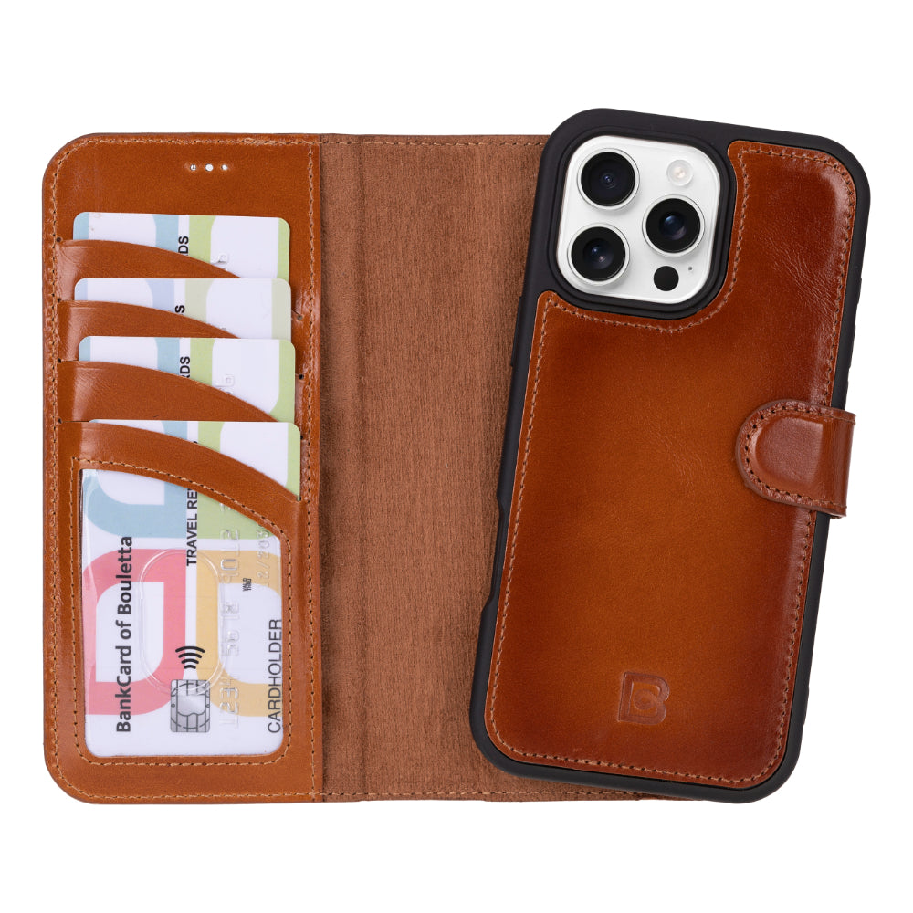 Bayelon Magic iPhone 16 Pro Leather Wallet Case - Stylish & Detachable Tan