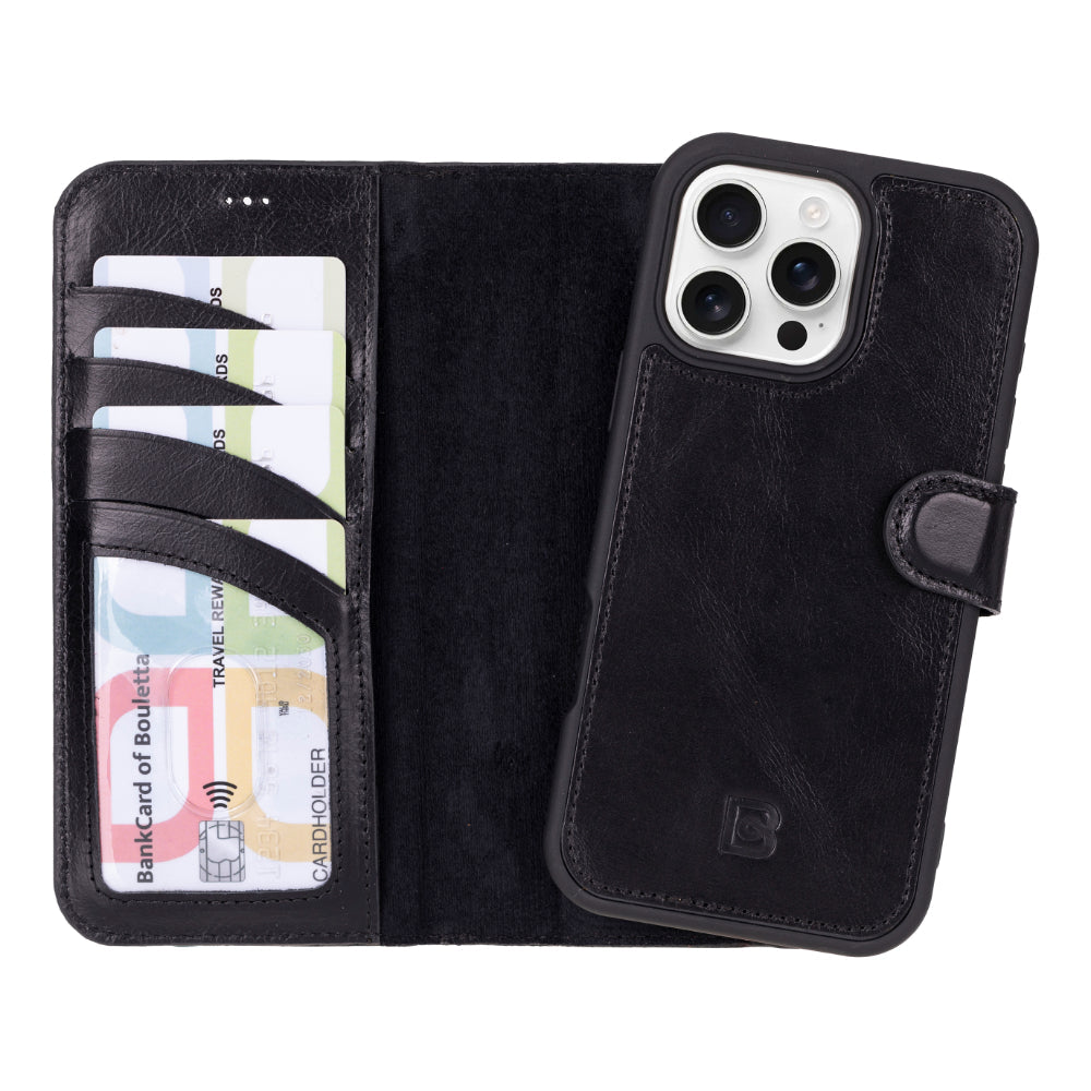Bayelon Magic iPhone 16 Pro Max Detachable Leather Wallet Case Black