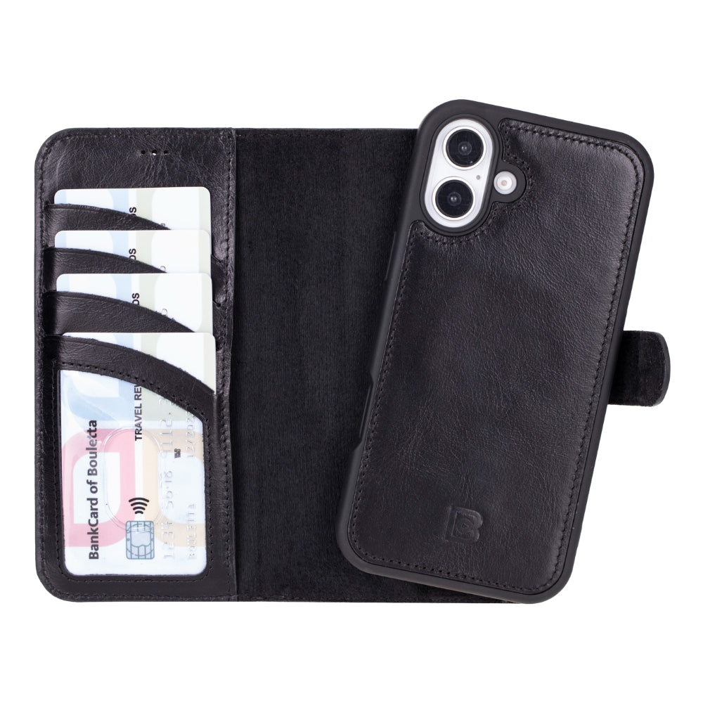 Bayelon Magic iPhone 16 Plus Leather Detachable Wallet Case Black