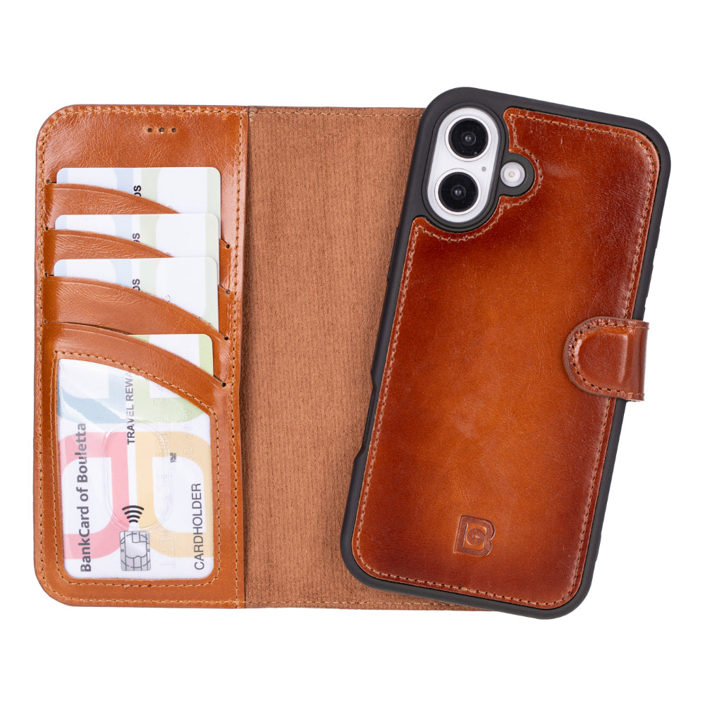 Bayelon Magic iPhone 16 Plus Leather Detachable Wallet Case Tan