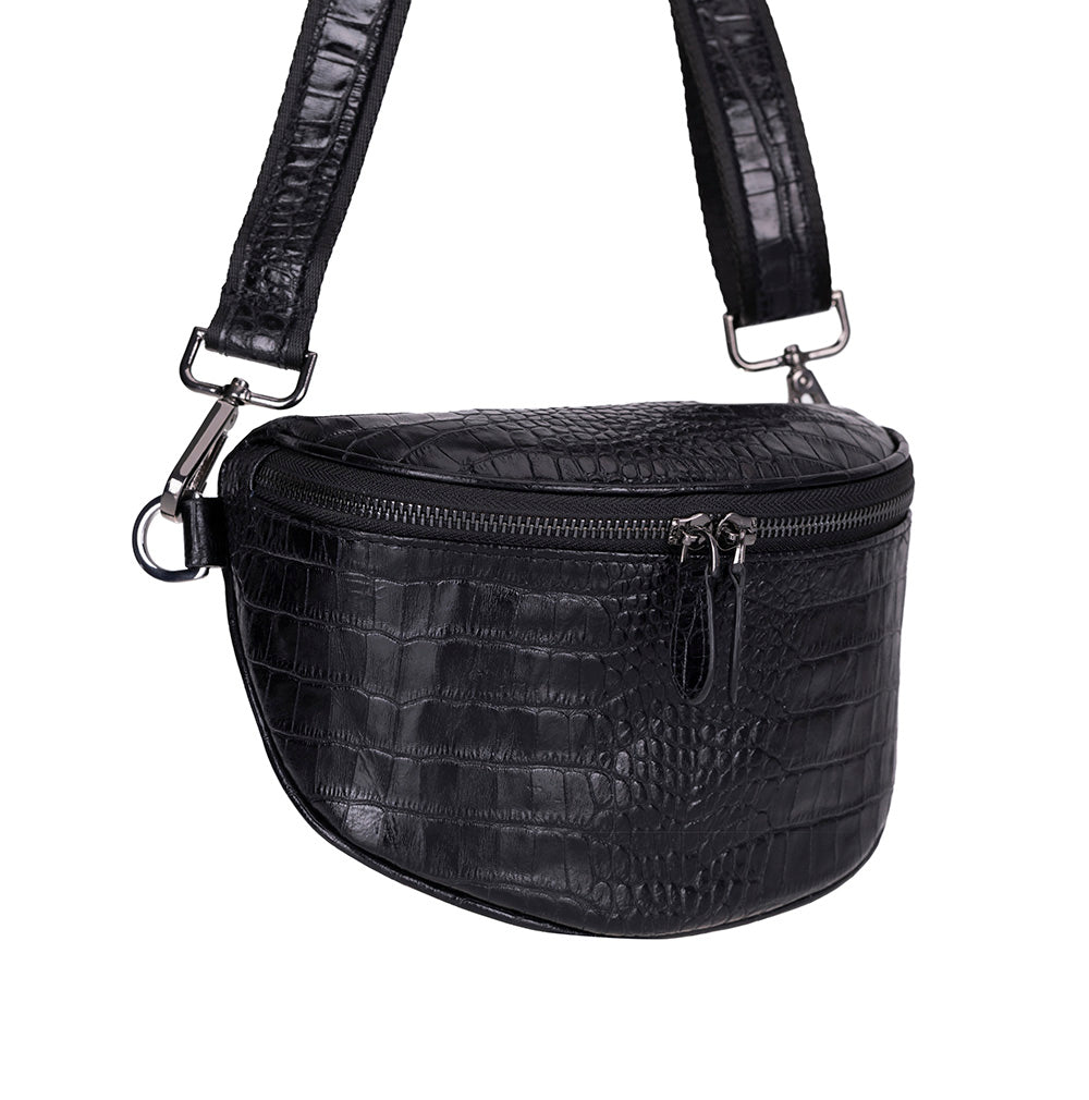 UnBranded Alora Leather Crossbody Bag Crocodile Black