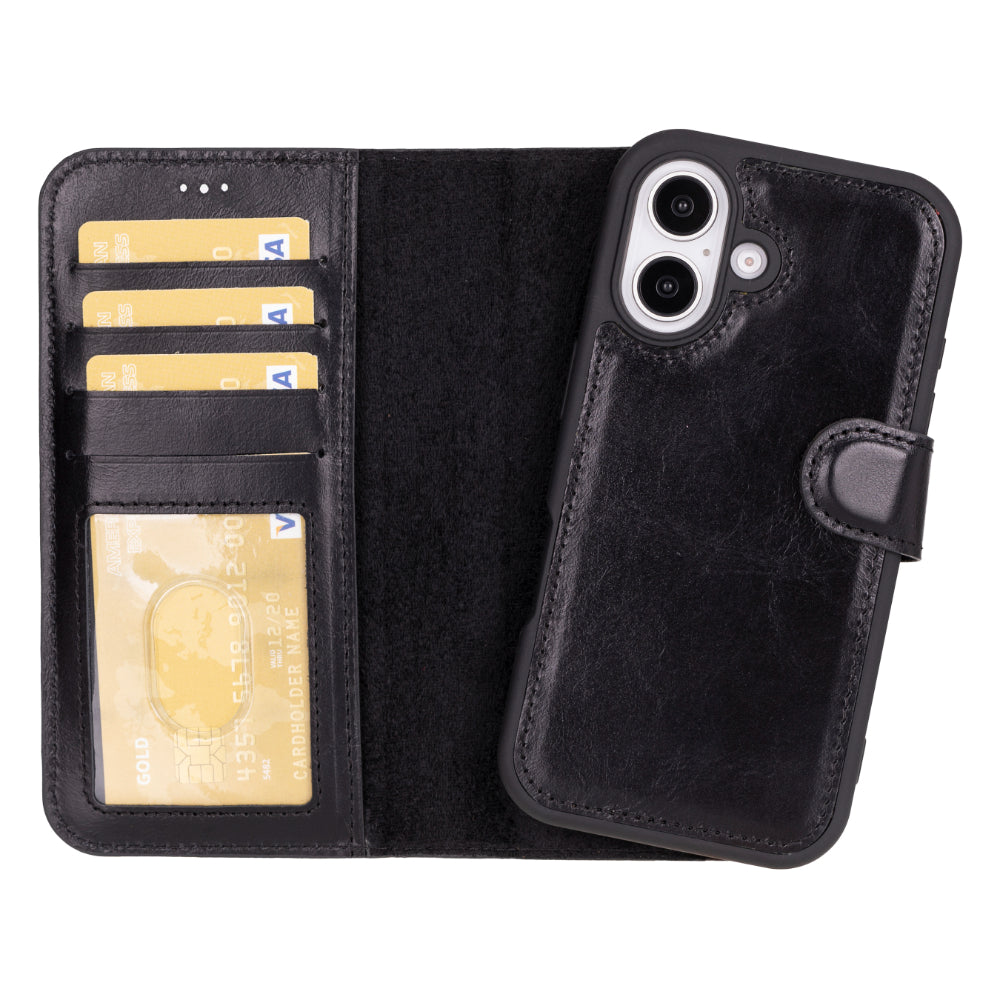 Bayelon Magic iPhone 16 Detachable Leather Wallet Case Black