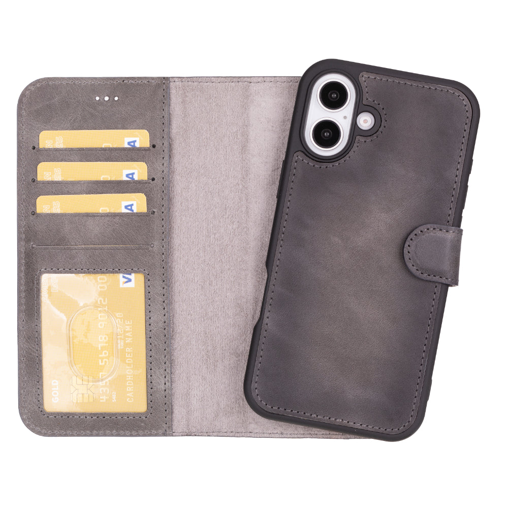 Bayelon Magic iPhone 16 Detachable Leather Wallet Case Sandy Gray