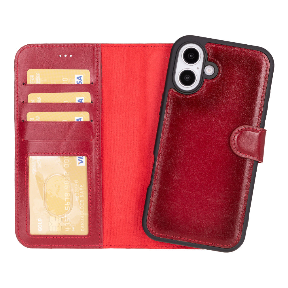Bayelon Magic iPhone 16 Detachable Leather Wallet Case Red