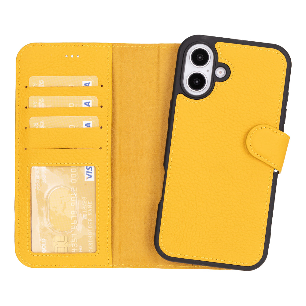 Bayelon Magic iPhone 16 Detachable Leather Wallet Case Yellow