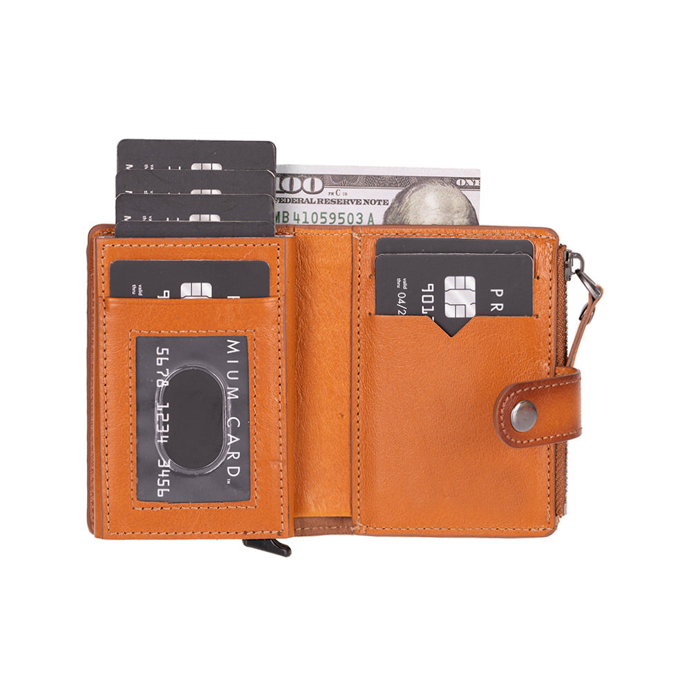 Bayelon Rodos Pop-up Leather Card Holder with RFID Protection Tan