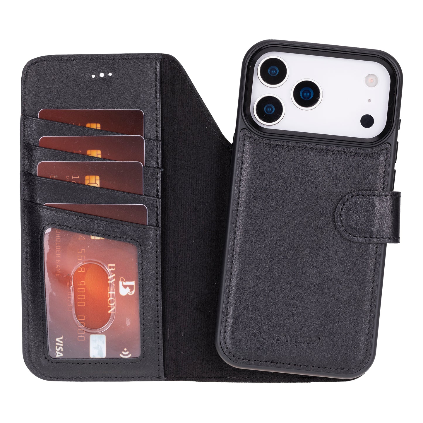 Bayelon iPhone 17 Pro Max Detachable Wallet Case Rustic Black
