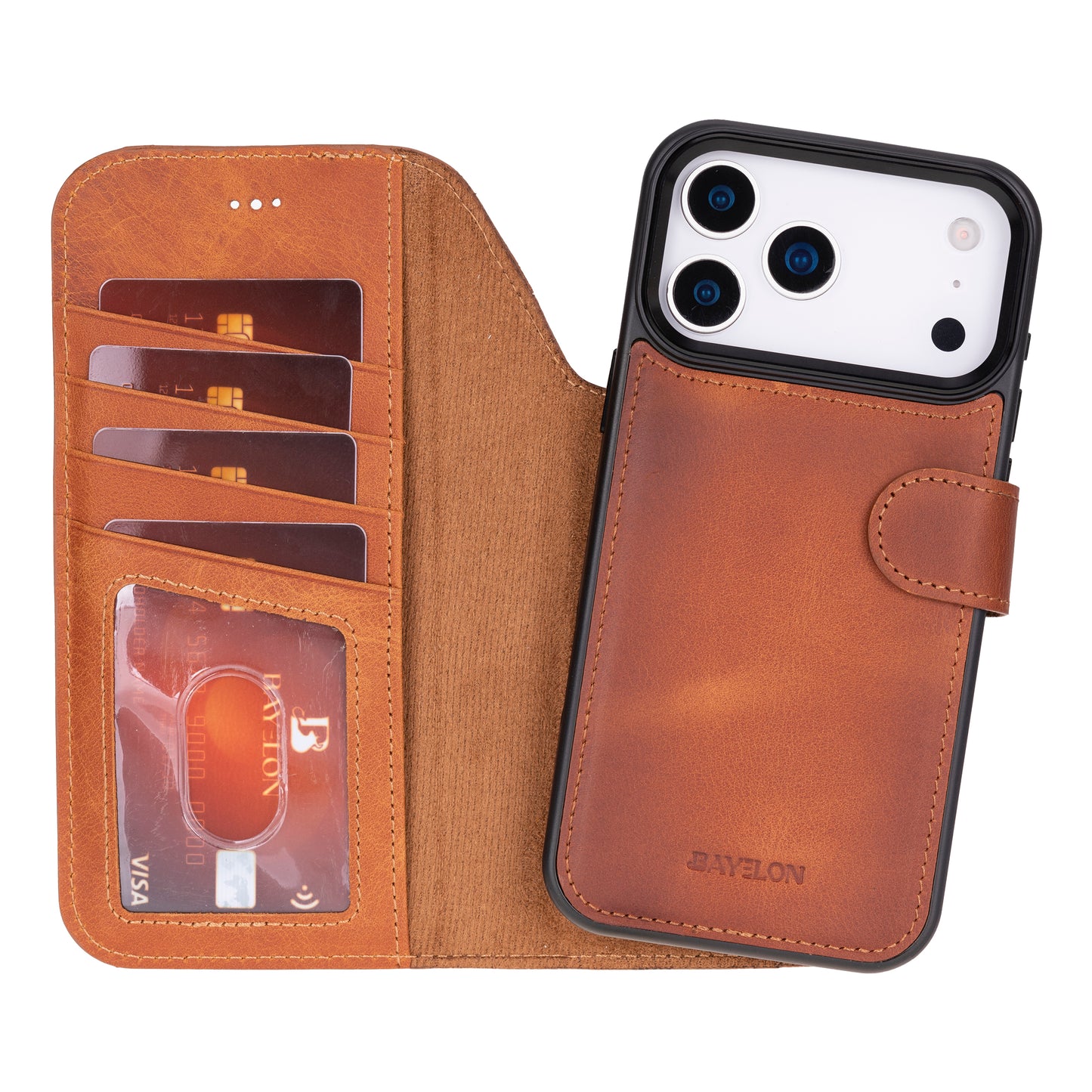 Bayelon iPhone 17 Pro Detachable Wallet Case Vintage Brown