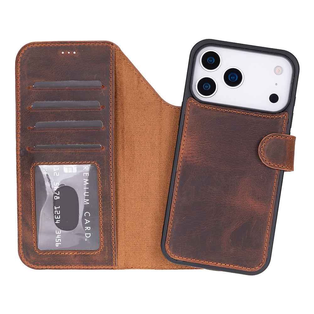 UnBranded Magic iPhone 17 Pro Max Leather Detachable Wallet Case Saddle Brown