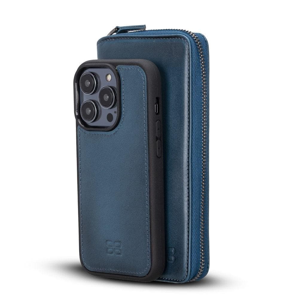 Bayelon Pouch Magic Wallet for iPhone 14 Series - Detachable Leather Case Blue
