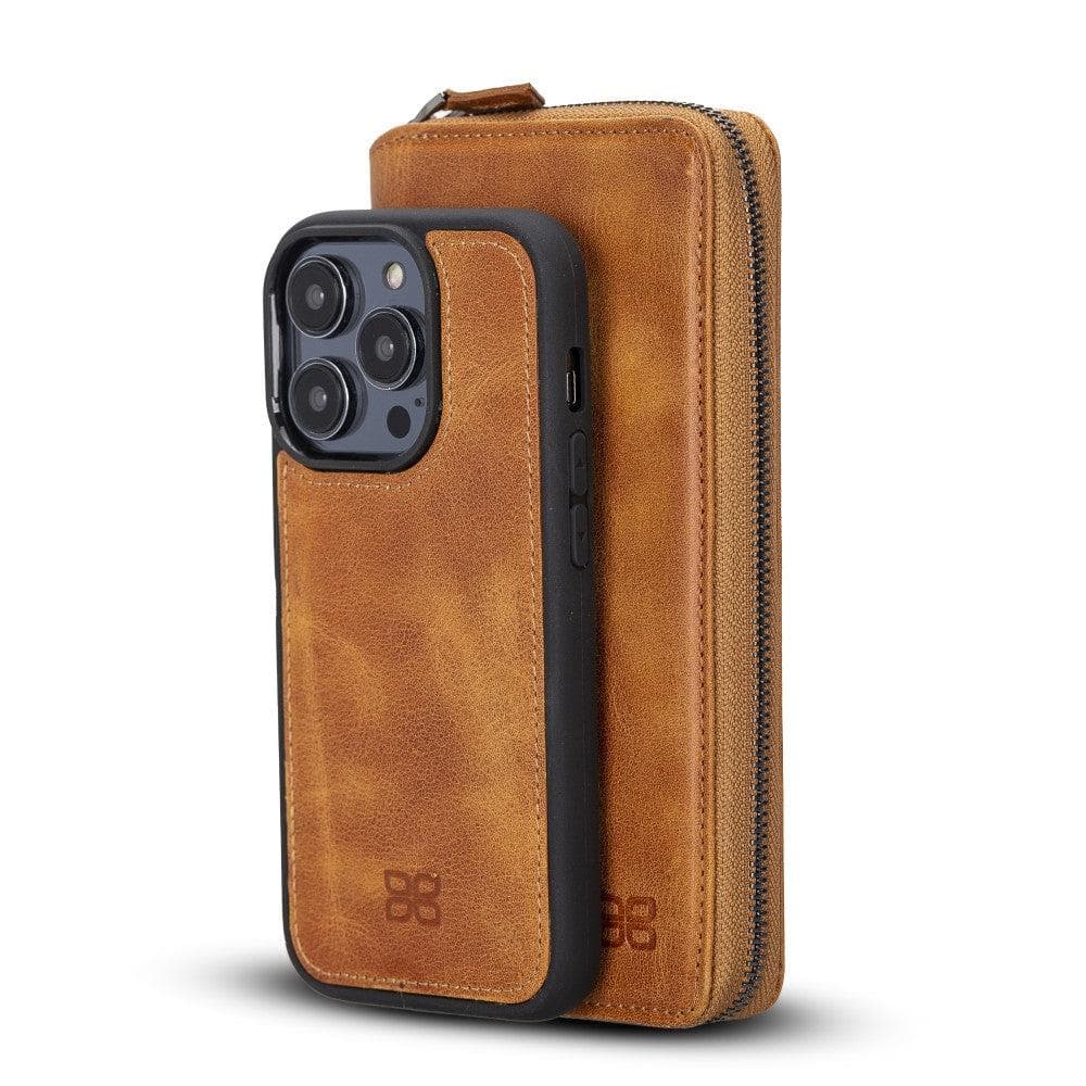 Bayelon Pouch Magic Wallet for iPhone 14 Series - Detachable Leather Case Golden Tan