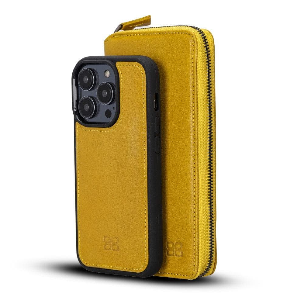 Bayelon Pouch Magic Wallet for iPhone 14 Series - Detachable Leather Case Goldenrod