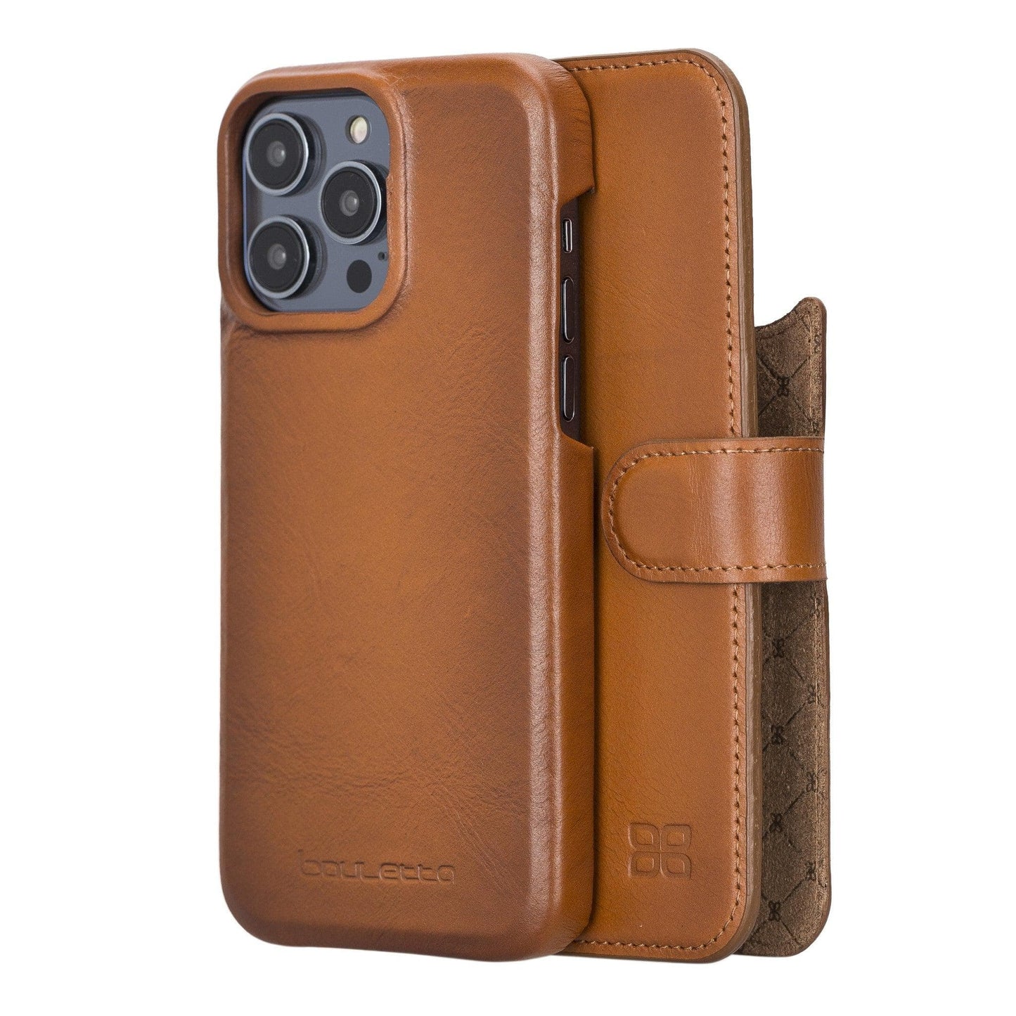 Bayelon F360 Magic Leather Wallet Case for iPhone 14 Pro Max Tan