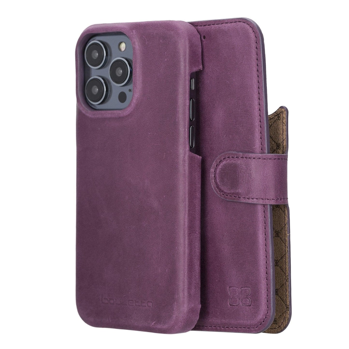 Bayelon F360 Magic Leather Wallet Case for iPhone 14 Pro Max Purple