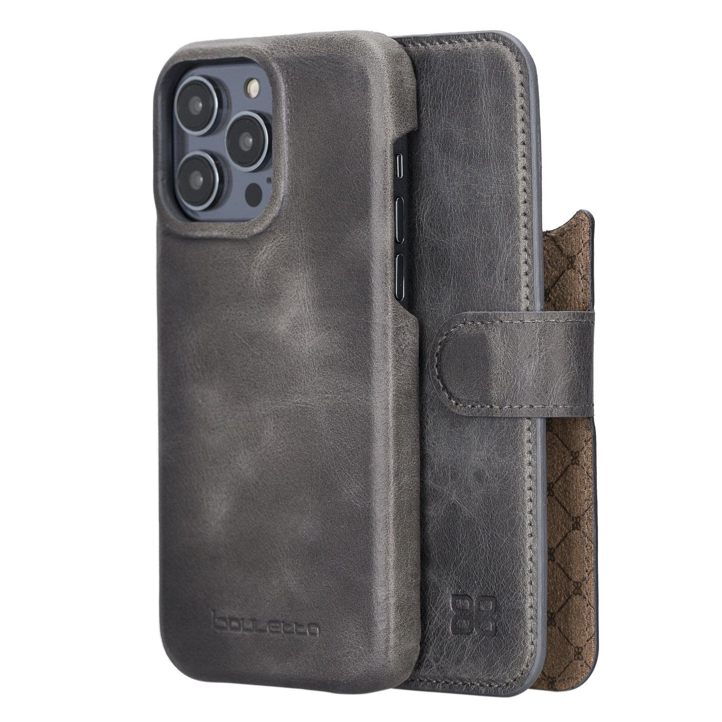 Bayelon F360 Magic Leather Wallet Case for iPhone 14 Pro Max Gray