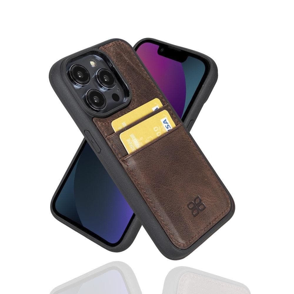 Bayelon Flex Cover Leather iPhone 14 Pro Max Case with Card Holder Brown