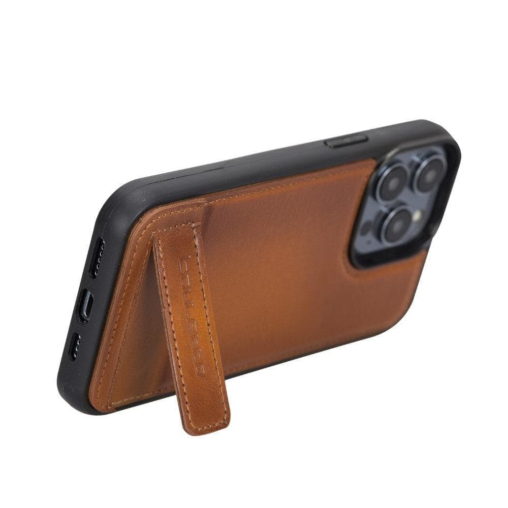 Bayelon Flex Base Leather iPhone 14 Pro Max Case with Stand Tan