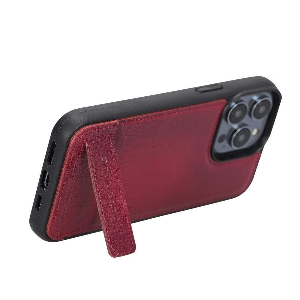 Bayelon Flex Base Leather iPhone 14 Pro Max Case with Stand Red