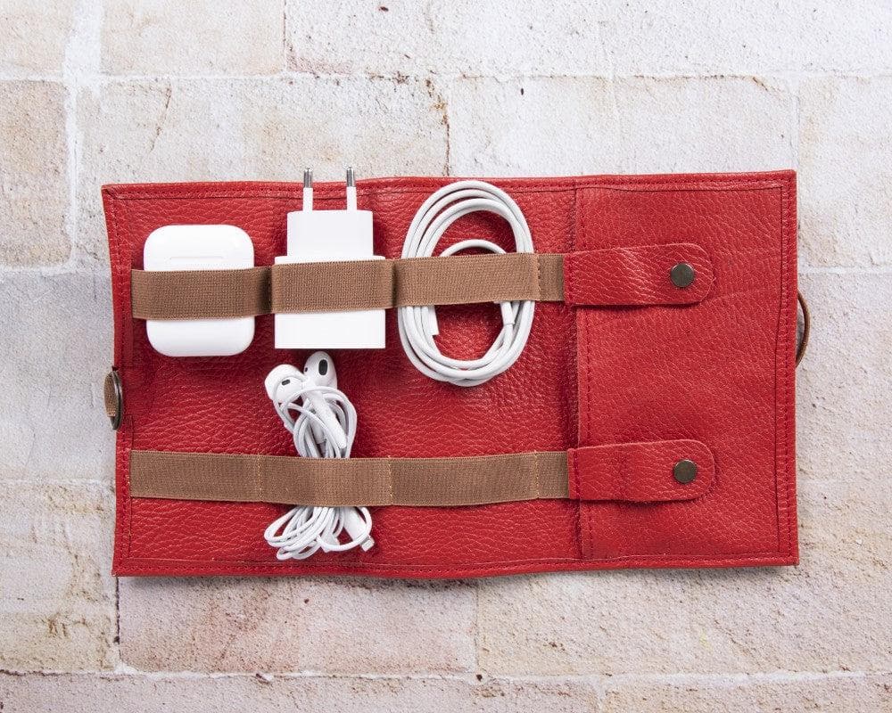 Bayelon Genuine Leather Cable Organizer - Versatile Travel Accessory Crimson