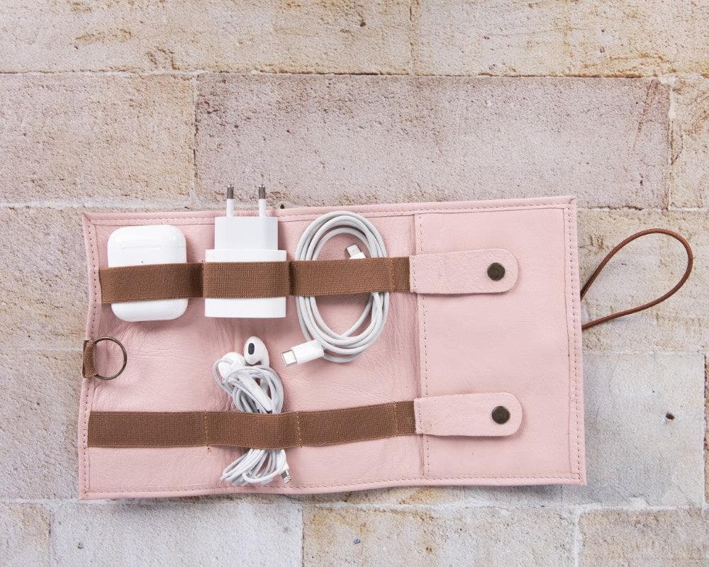 Bayelon Genuine Leather Cable Organizer - Versatile Travel Accessory Pink