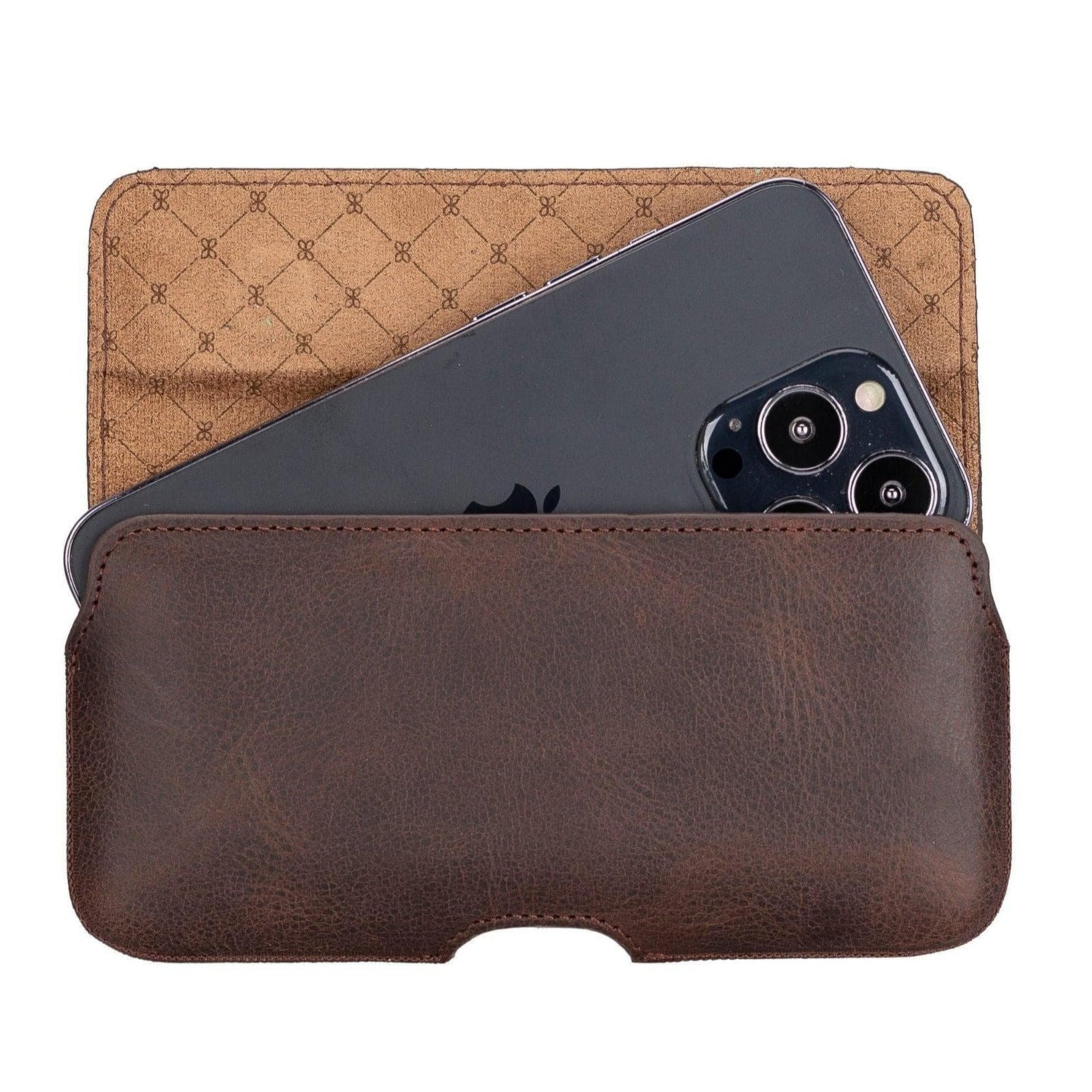 Bayelon Aslant Belt Phone Leather Case - Handcrafted Genuine Leather Brown