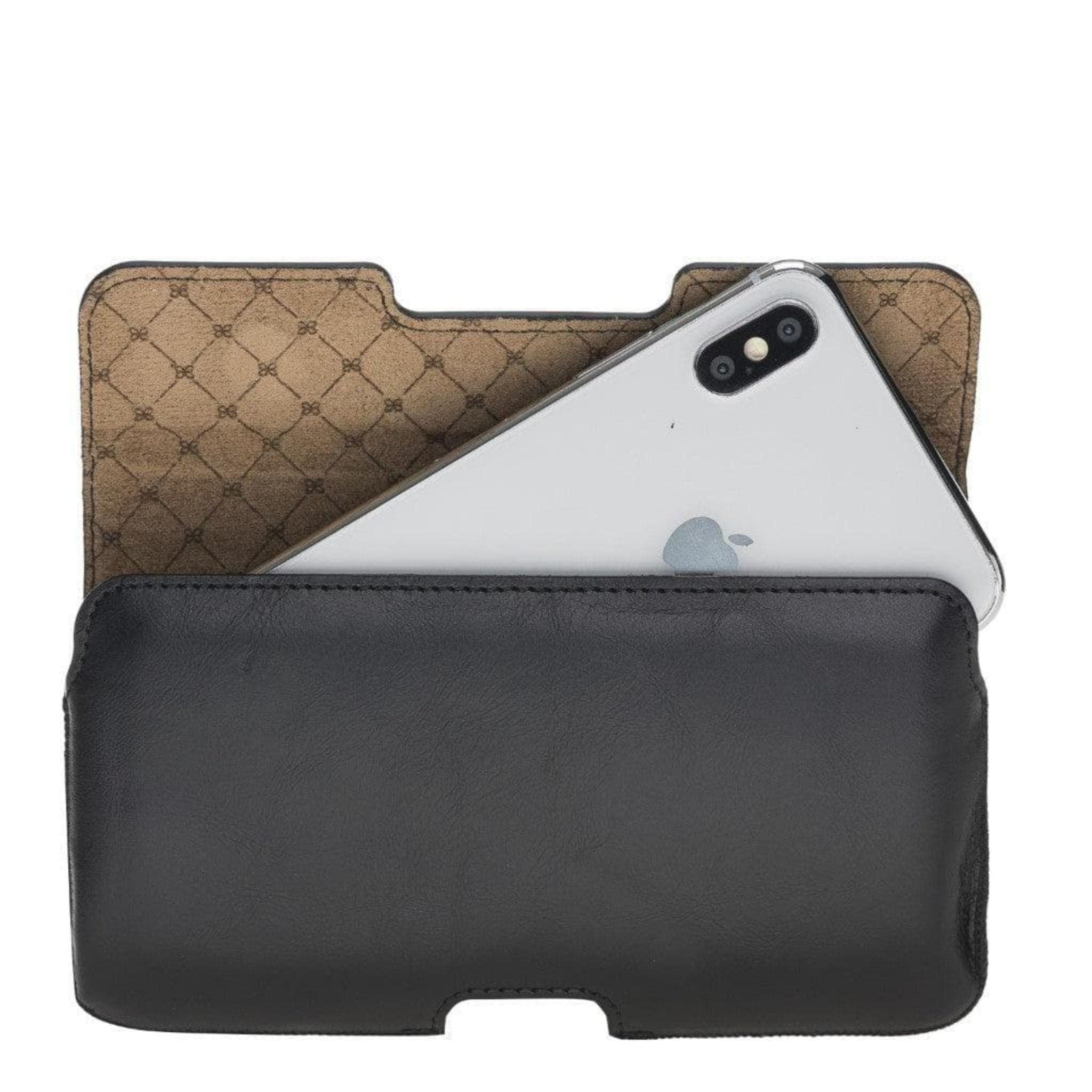 Bayelon Aslant Belt Phone Leather Case - Handcrafted Genuine Leather Black