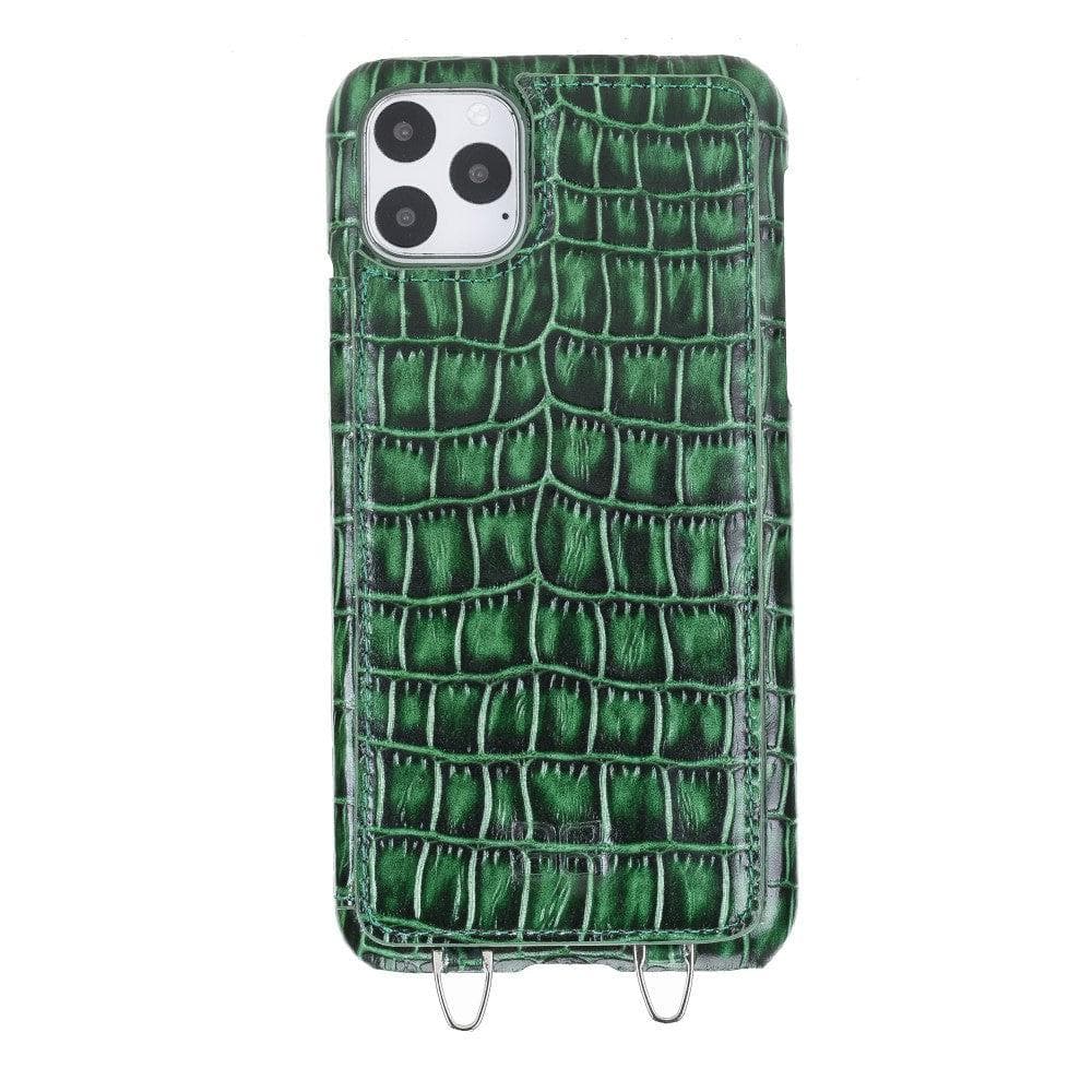 Bouletta Saff iPhone 11 Leather Case with Crossbody Strap - Bouletta Crocodile Green