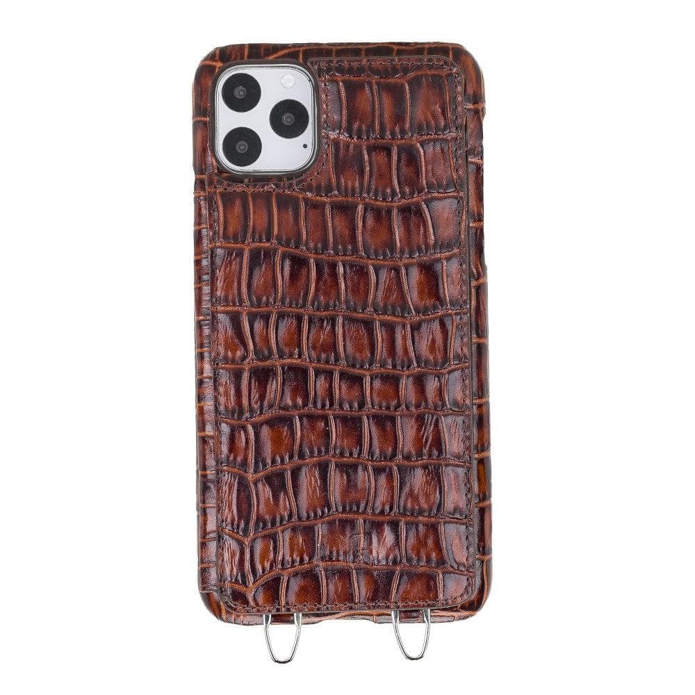 Bouletta Saff iPhone 11 Leather Case with Crossbody Strap - Bouletta Crocodile Brown