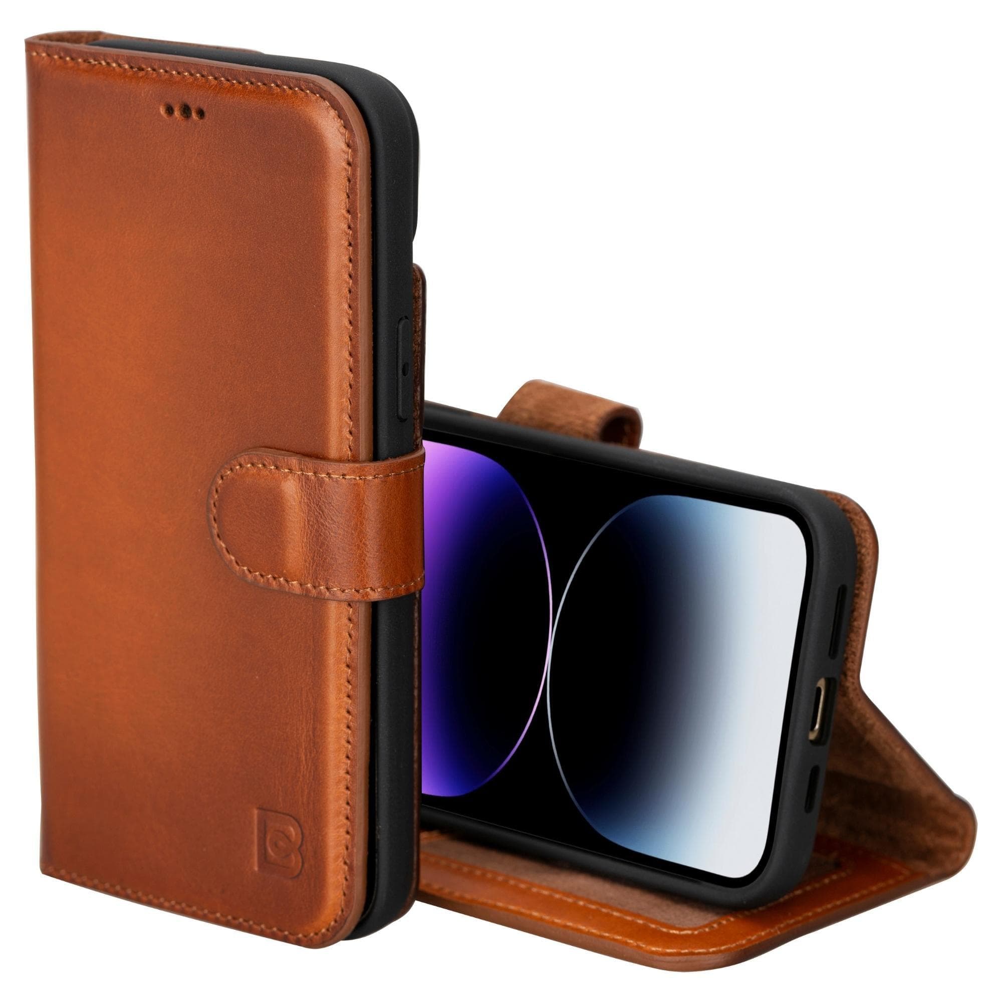 Bayelon Magic iPhone 15 Series Leather Wallet Case - MW Tan