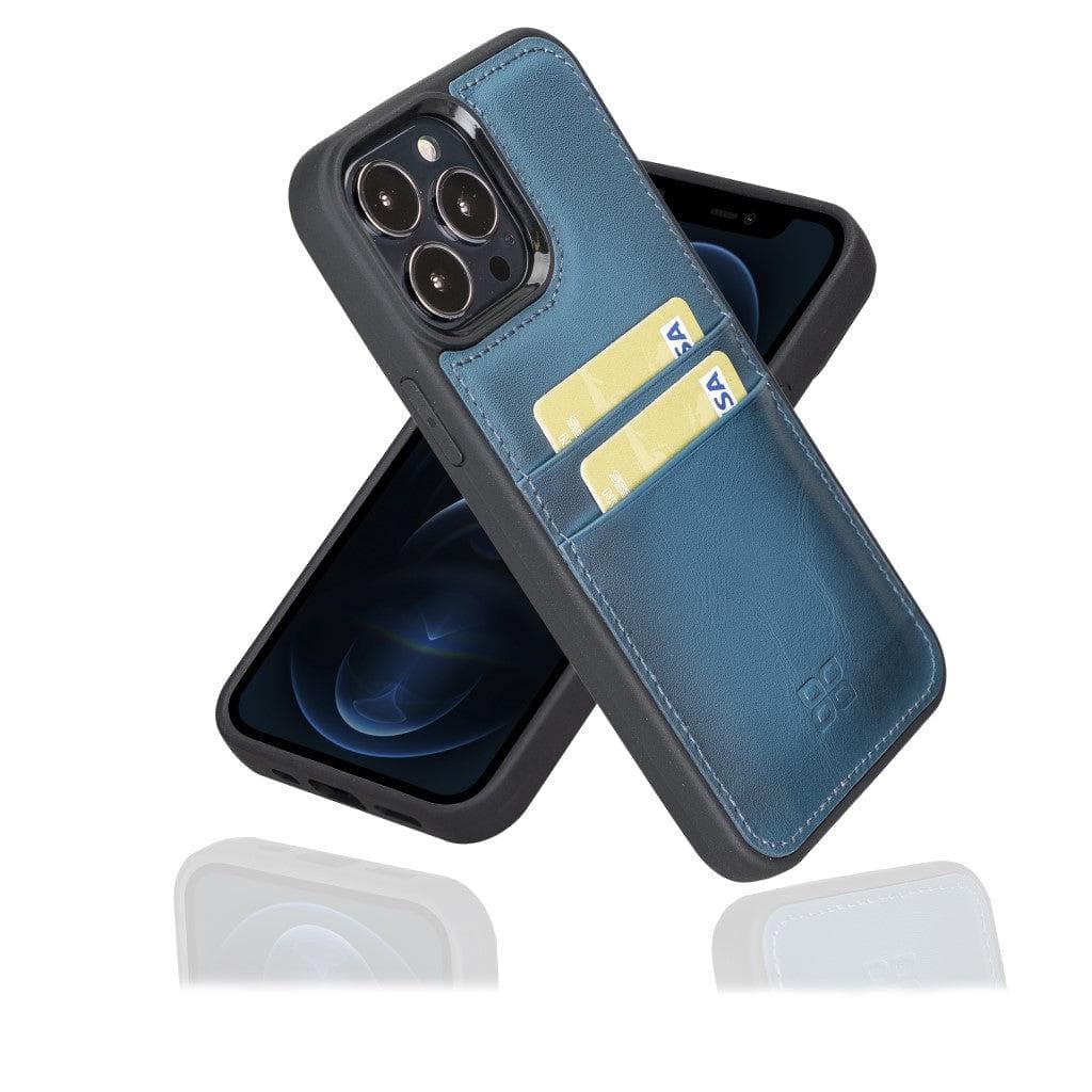 Bayelon Flex Cover Leather iPhone 13 Pro Max Case with Card Holder Blue