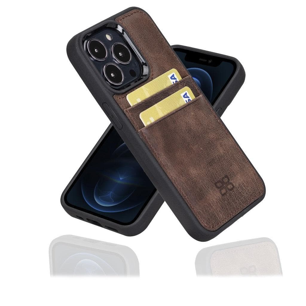 Bayelon Flex Cover Leather iPhone 13 Pro Max Case with Card Holder Brown