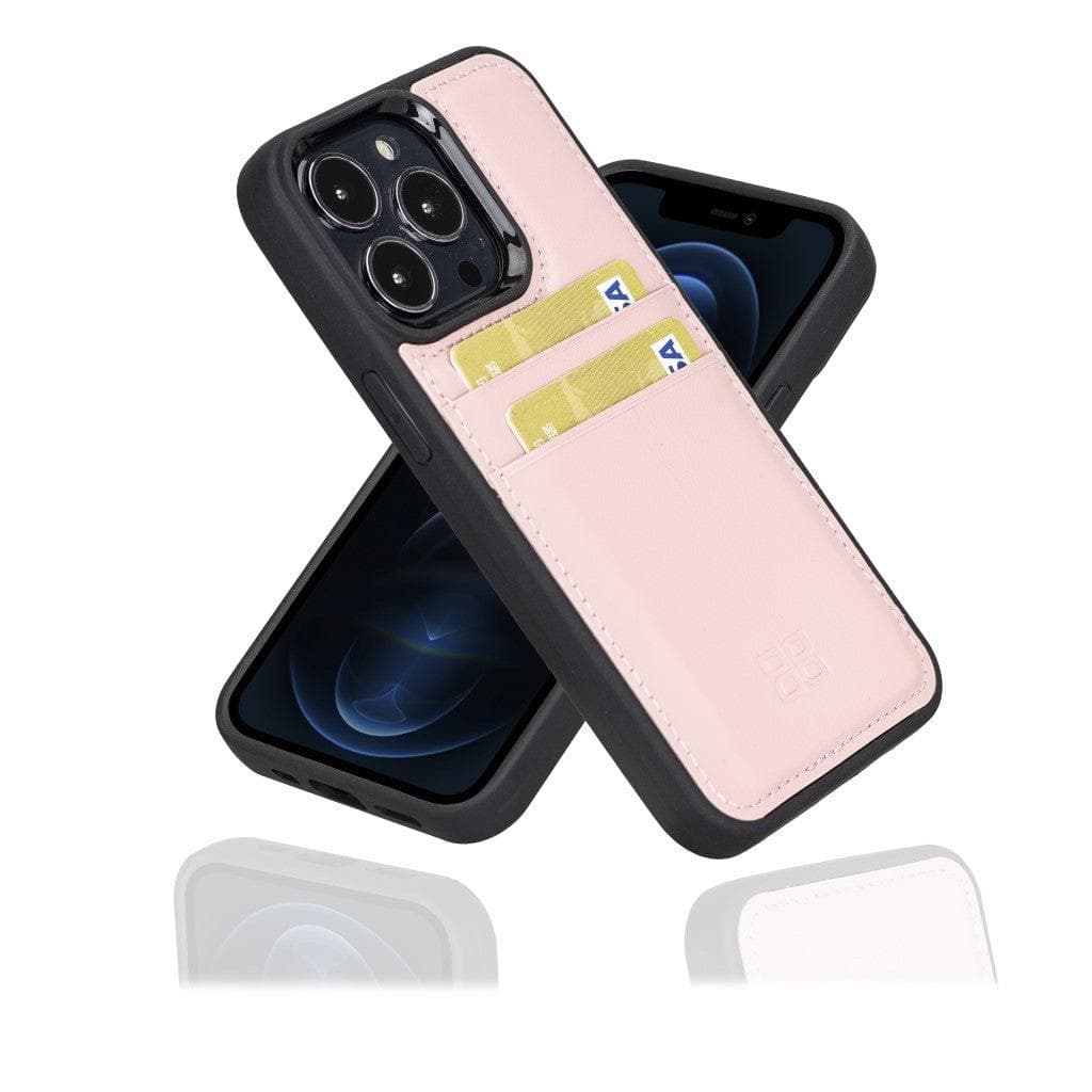 Bayelon Flex Cover Leather iPhone 13 Pro Max Case with Card Holder Pink